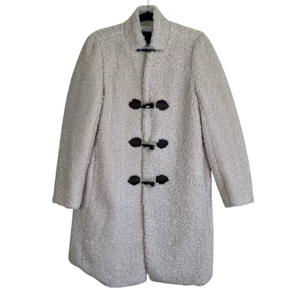 J. Crew NWT Sz S Faux-Sherpa Toggle Coat Teddy Coat in Cement (Cream) Warm Cozy - Picture 2 of 16